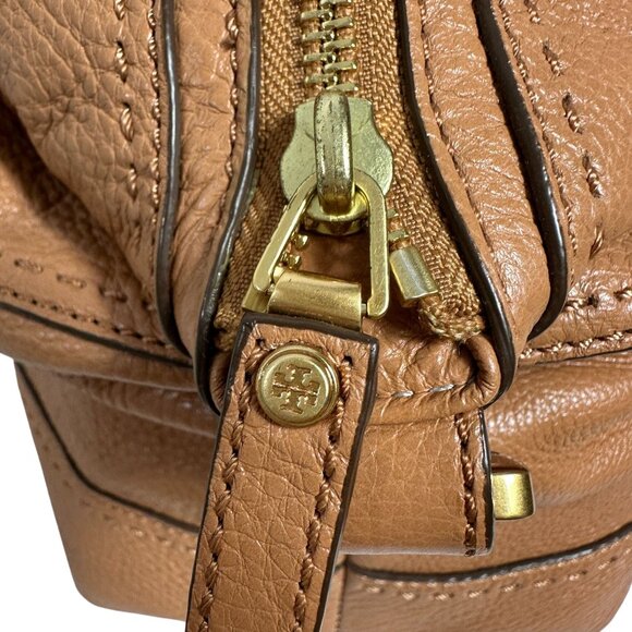 Tory Burch AMALIE Camel Satchel Shoulder Bag Pebbled Leather Beige Dust Bag - Picture 8 of 16